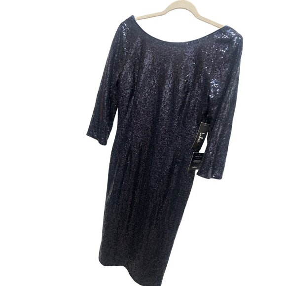 Lulu's NWT Let's Dance Navy Blue Sequin Bodycon Midi Dress - Picture 3 of 9